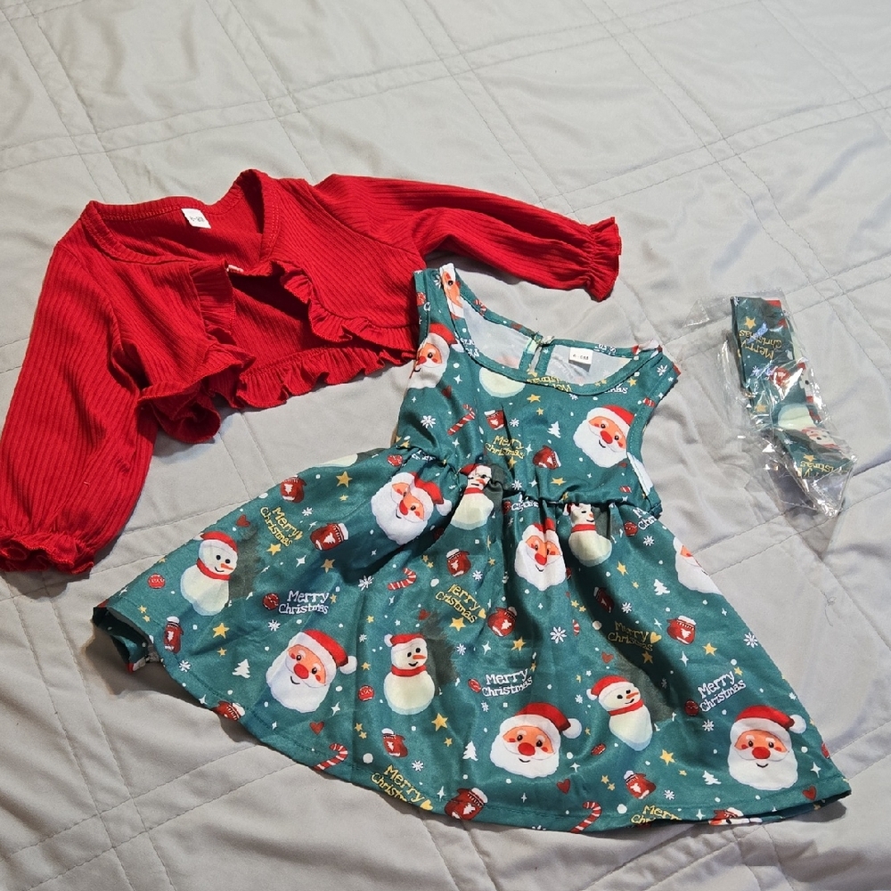 Festive Santa Dress with Red Cardigan